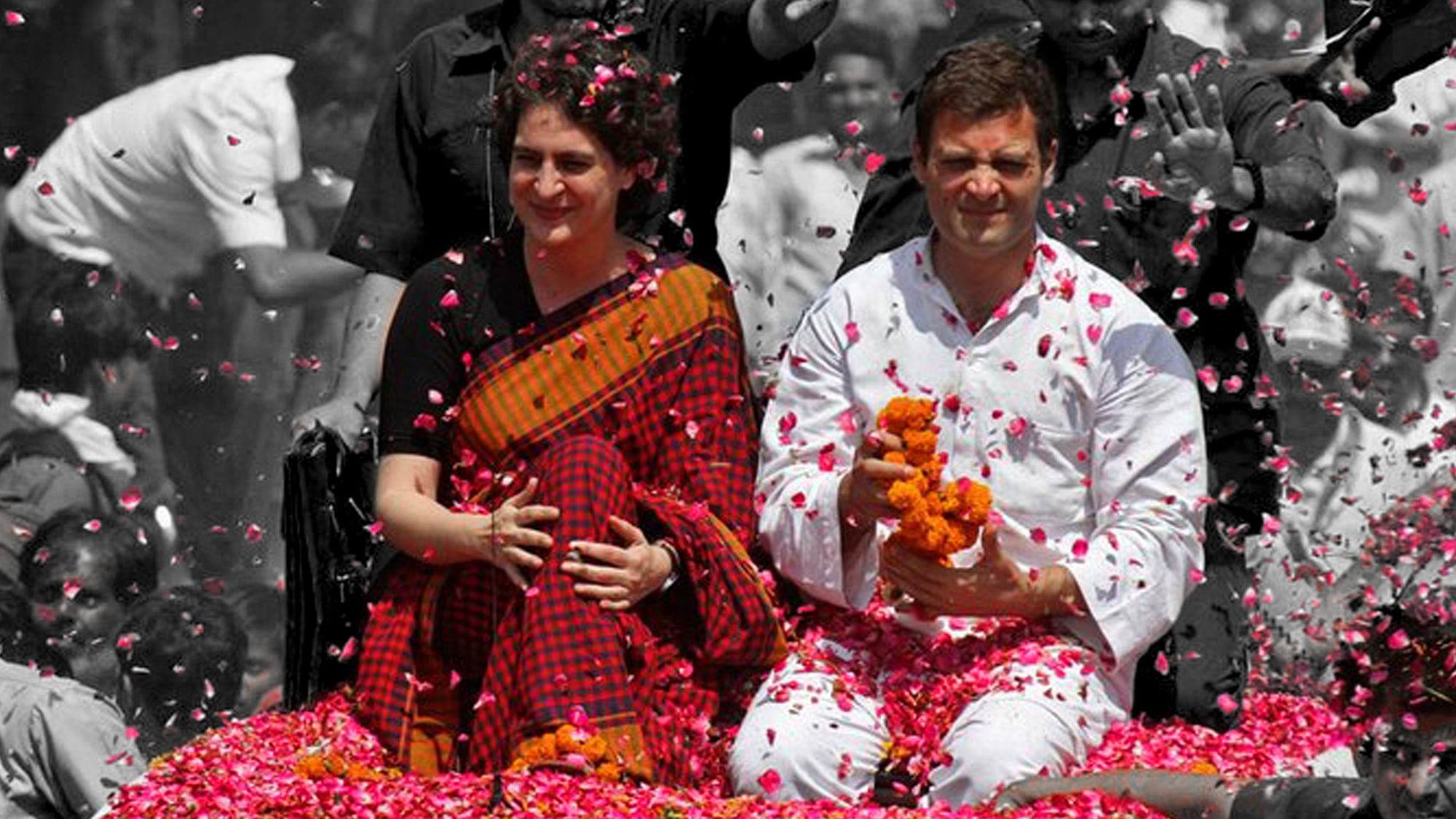 A 2014 picture of Priyanka Gandhi with her brother and Congress President Rahul Gandhi in UP.&nbsp;