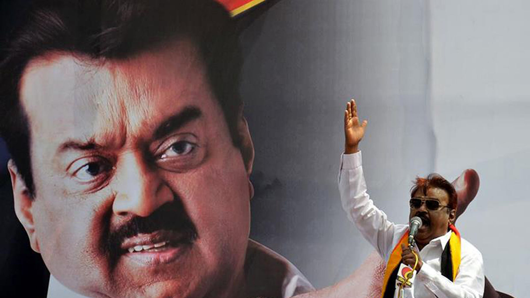 Vijaykanth speaking at a rally. (Photo: The News Minute)