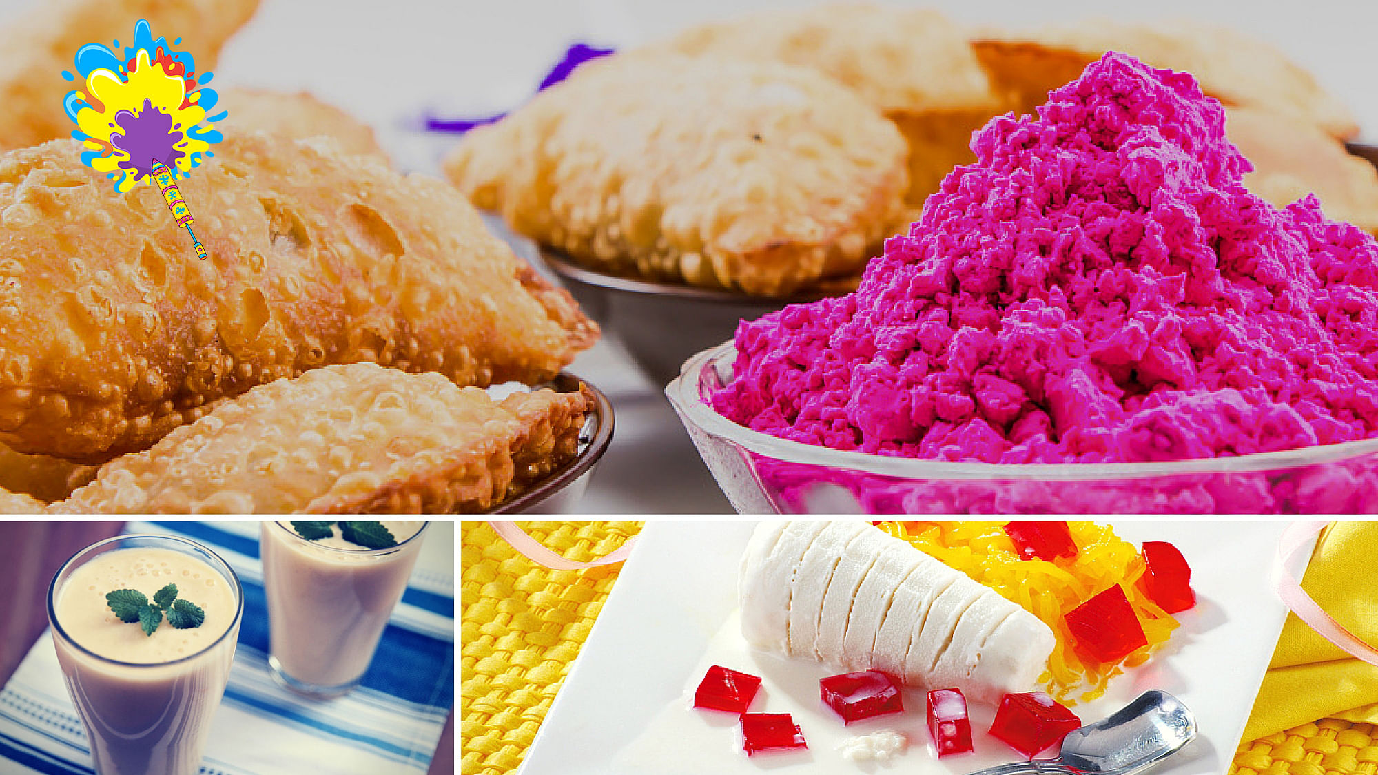 Gujiya, lassi and kulfi are some of the desserts you can whip up this Holi with bhang! (Photo: iStock; Images altered by <b>The Quint</b>)
