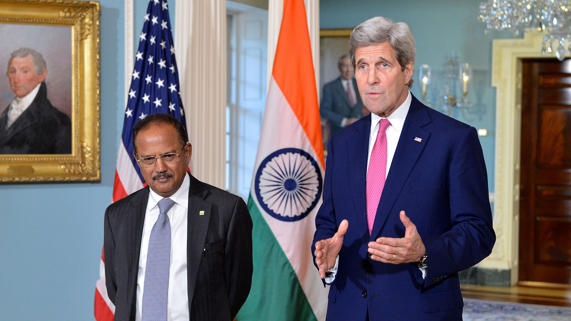 File photo of the US Secretary of State John Kerry (left) and India’s National Security Advisor Ajit Doval. (Photo: <a href="https://www.flickr.com/photos/statephotos/26140946435/in/photostream/">US Department of State</a>)