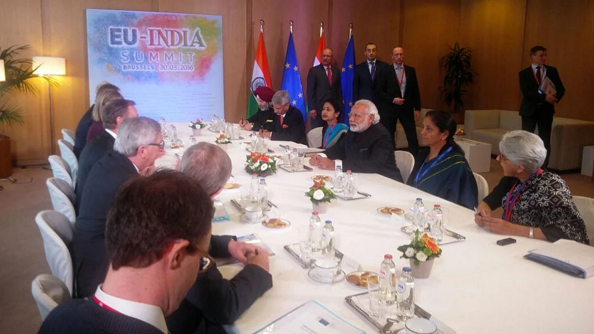 Restricted meeting at the 13th India-EU summit on Wednesday, 20 March 2016. (Photo Courtesy: <a href="https://twitter.com/MEAIndia/status/715192468245860353">Twitter.com/@MEAIndia</a>)