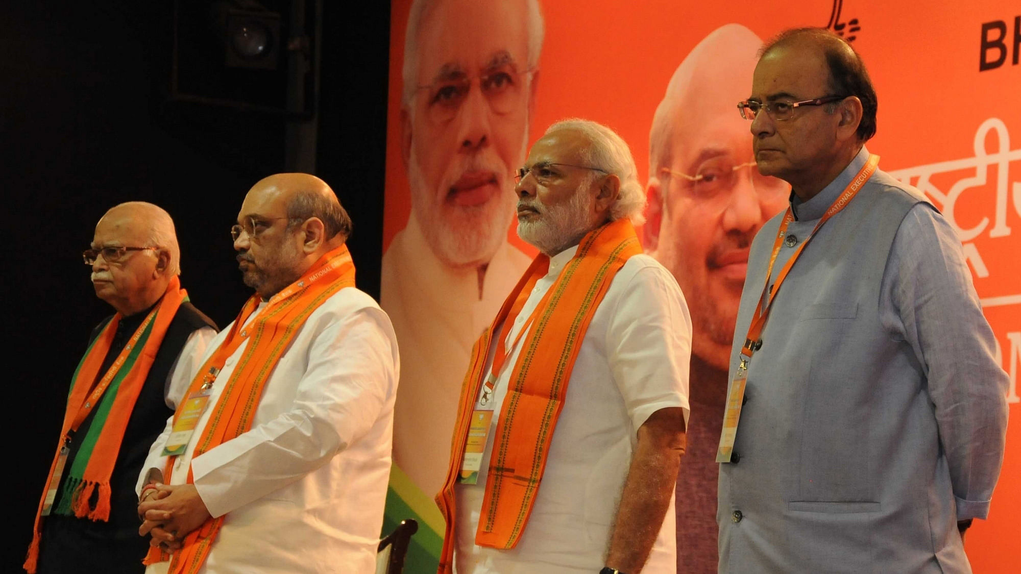 BJP’s leadership at the party’s National Executive in Delhi. (Photo: IANS)