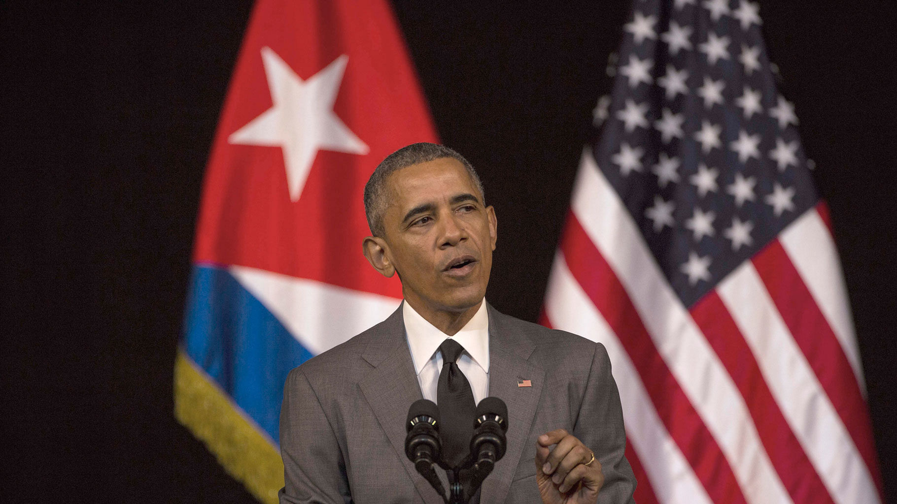 US President Barack Obama delivers his speech at the Grand Theater of Havana, Tuesday, March 22, 2016. Obama who is in Cuba in a trailblazing trip said he came to Cuba to “bury the last remnant of the Cold War in the Americas. (Photo:AP)