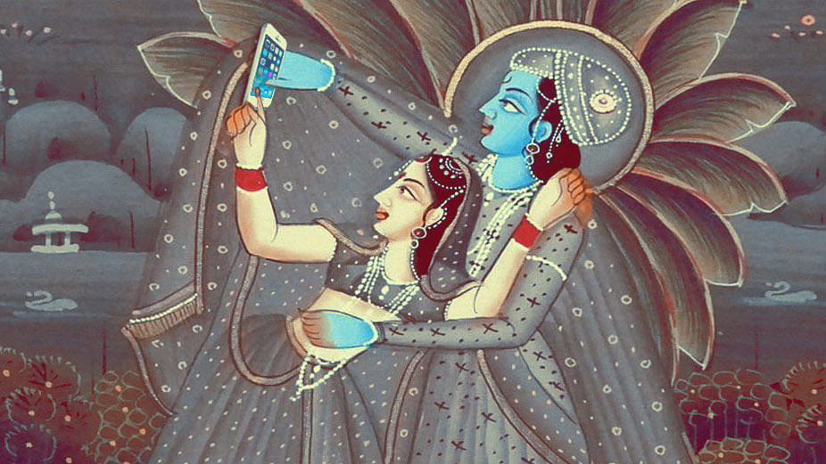 Radha-Krishna taking a selfie (Photo Courtesy: Tumblr/<a href="http://selfiegods.tumblr.com/">Gods taking Selfie</a>)