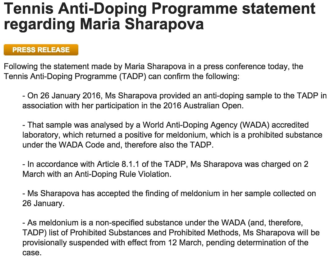 “I don’t want to end my career this way,” said Maria as she announced the news of her failed drug test.