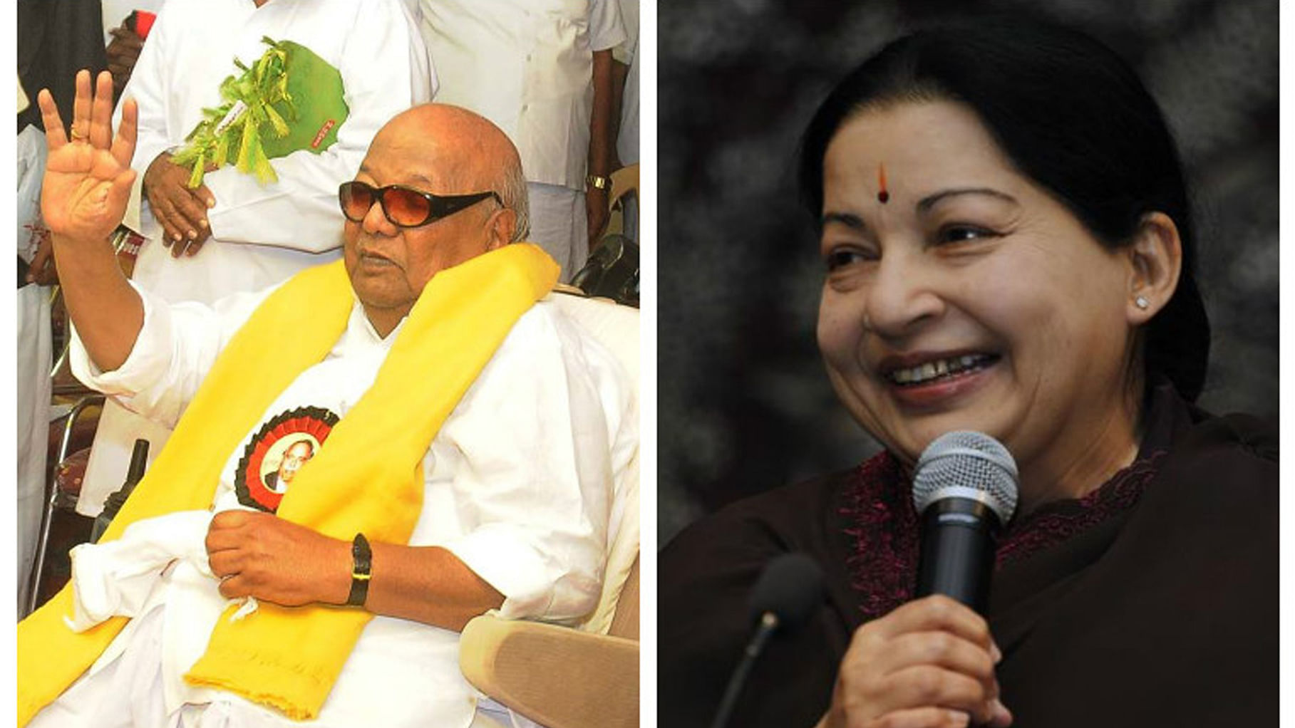DMK President M Karunanidhi and AIADMK leader Jayalalithaa. (Photo Courtesy: <i>The News Minute</i>)