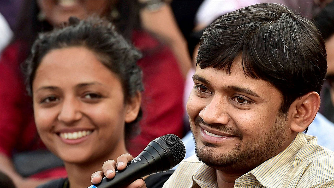 JNUSU President Kanhaiya Kumar led a march by students to the Parliament demanding release of two varsity students.&nbsp;