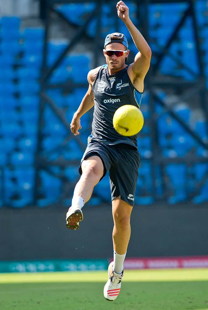 Kiwi fast bowler Tim Southee, at a practice session. (Photo: AP) 