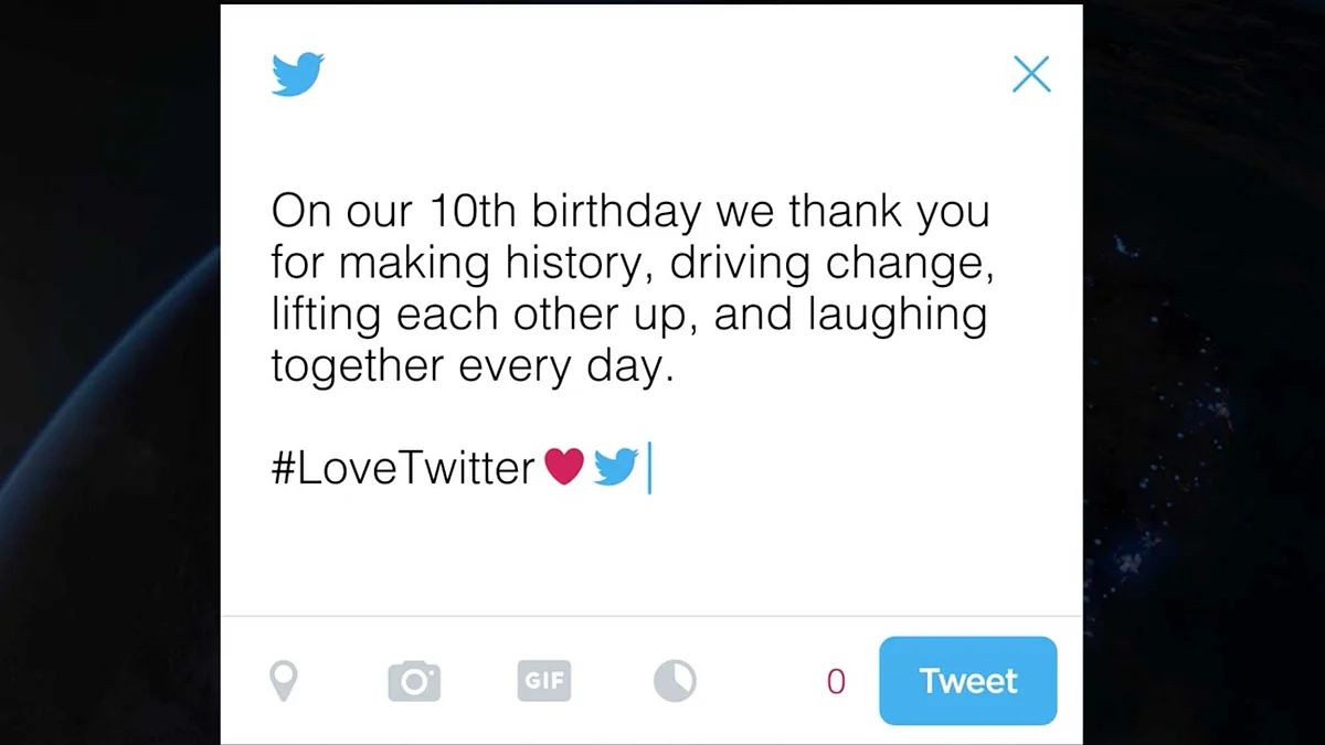 Twitter’s 10th birthday message for all it’s users. (Photo Courtesy: Twitter)