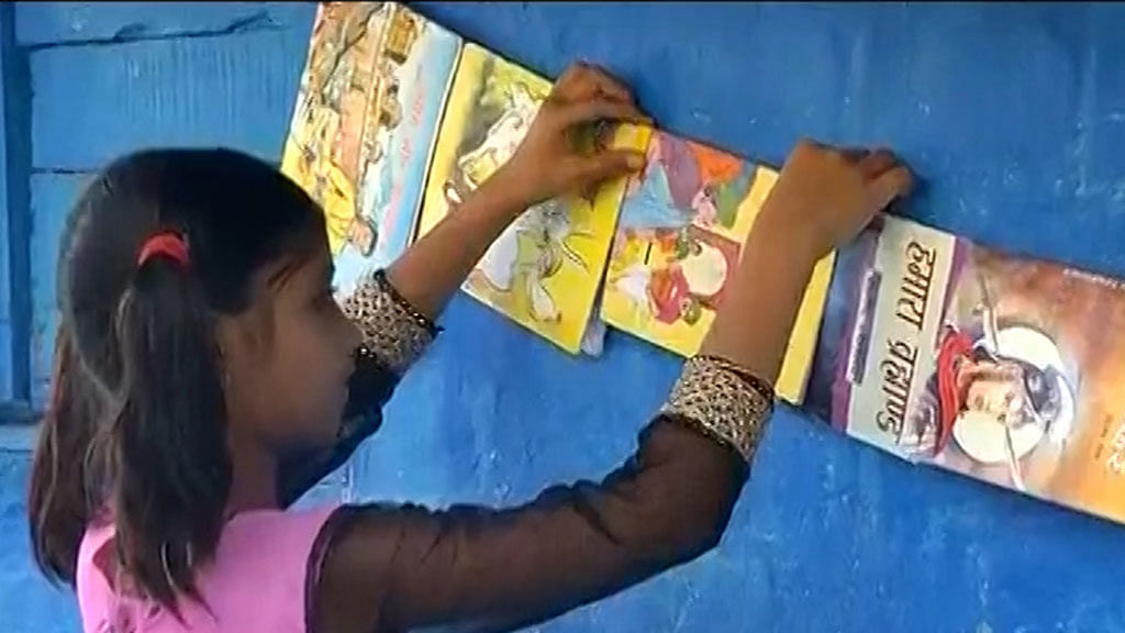 Muskaan Ahirwar, a Class 3 student, runs a library for slum children in Bhopal. (photo: ANI screengrab)&nbsp;