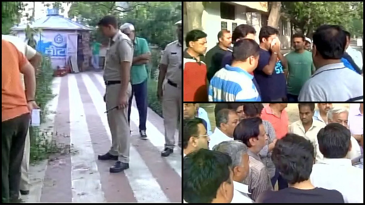 Police on the site where Congress member Ashok Kaka was shot dead on Friday, 22 April 2016. (Photo: ANI/The Quint)