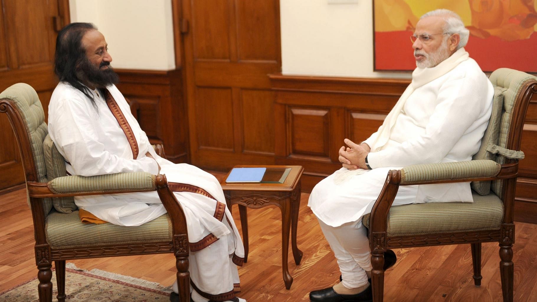 Sri Sri Ravi Shankar with Prime Minister Narendra Modi in New Delhi on 29 December 2015. (Photo: IANS)