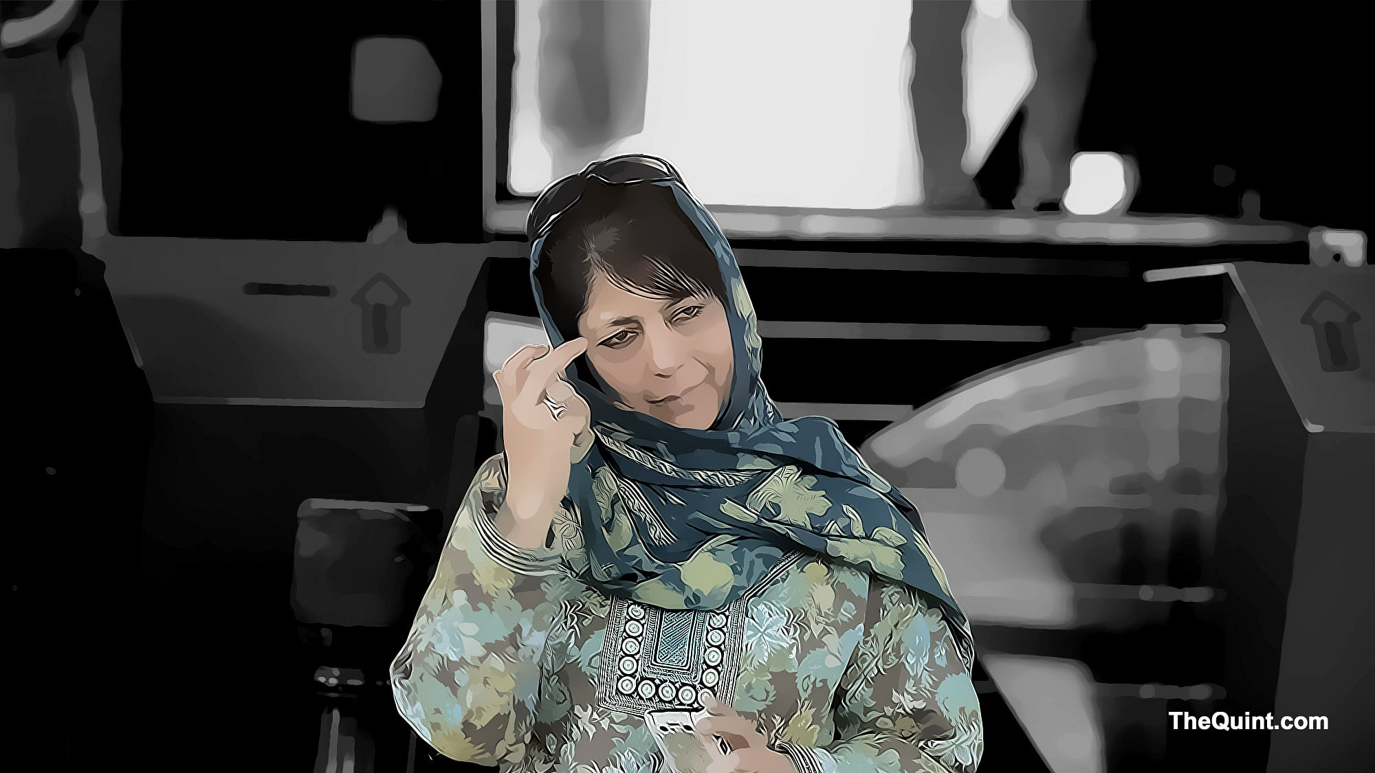 Mehbooba Mufti will take up the mantle of chief minister  at a time when she is faced with adversities, particularly on  balancing ties with alliance partner, BJP. (Photo: IANS/ Altered by <b>The Quint</b>)