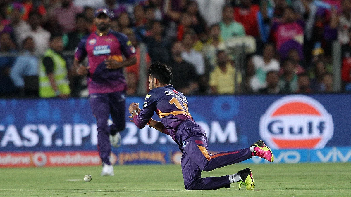 Virat Kohli hit a skier without any distance off R Ashwin’s bowling, but Ankit Sharma missed it. (Photo: BCCI)