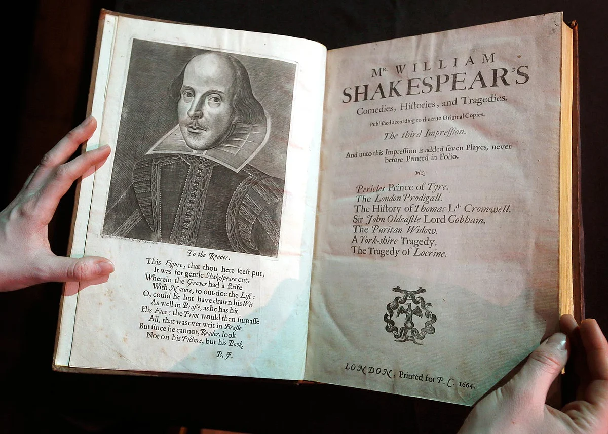 A portrait of William Shakespeare is seen in the Third Folio, in London, Wednesday, 16 March 2016. (Photo: AP)
