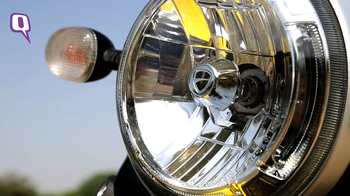 The headlight has Ducati engraving inside. (Photo: Siddharth Safaya/<b>The Quint</b>)