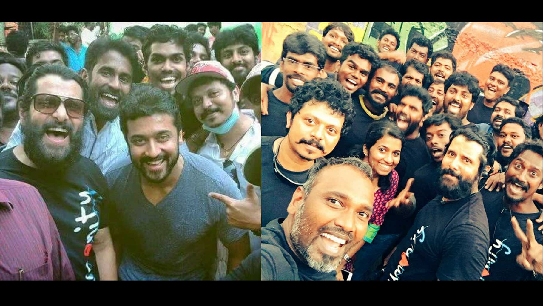 Vikram, Suriya and team while shooting for ‘Spirit of Chennai’ (Photo courtesy: Twitter)