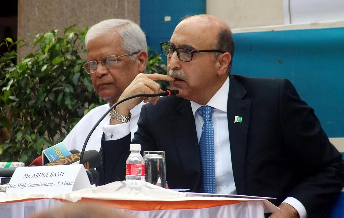 Abdul Basit, Pakistan High Commissioner to India speaking at the Foreign Correspondent Club on Thursday, 7 April 2016. (Photo: IANS)