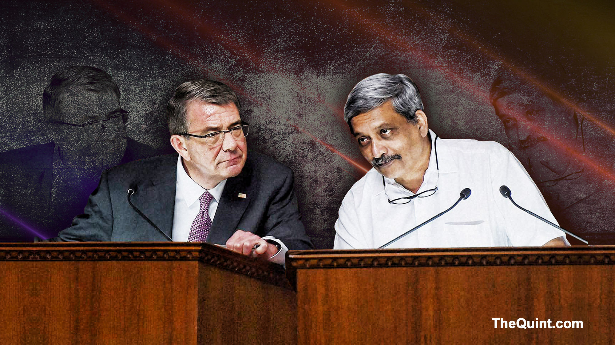 On Monday, US Defence Secretary Ashton Carter and his Indian counterpart Manohar Parrikar are likely to hold a bilateral meeting followed by a joint press conference at the Pentagon. (Photo: PTI/ Altered by <b>The Quint</b>)