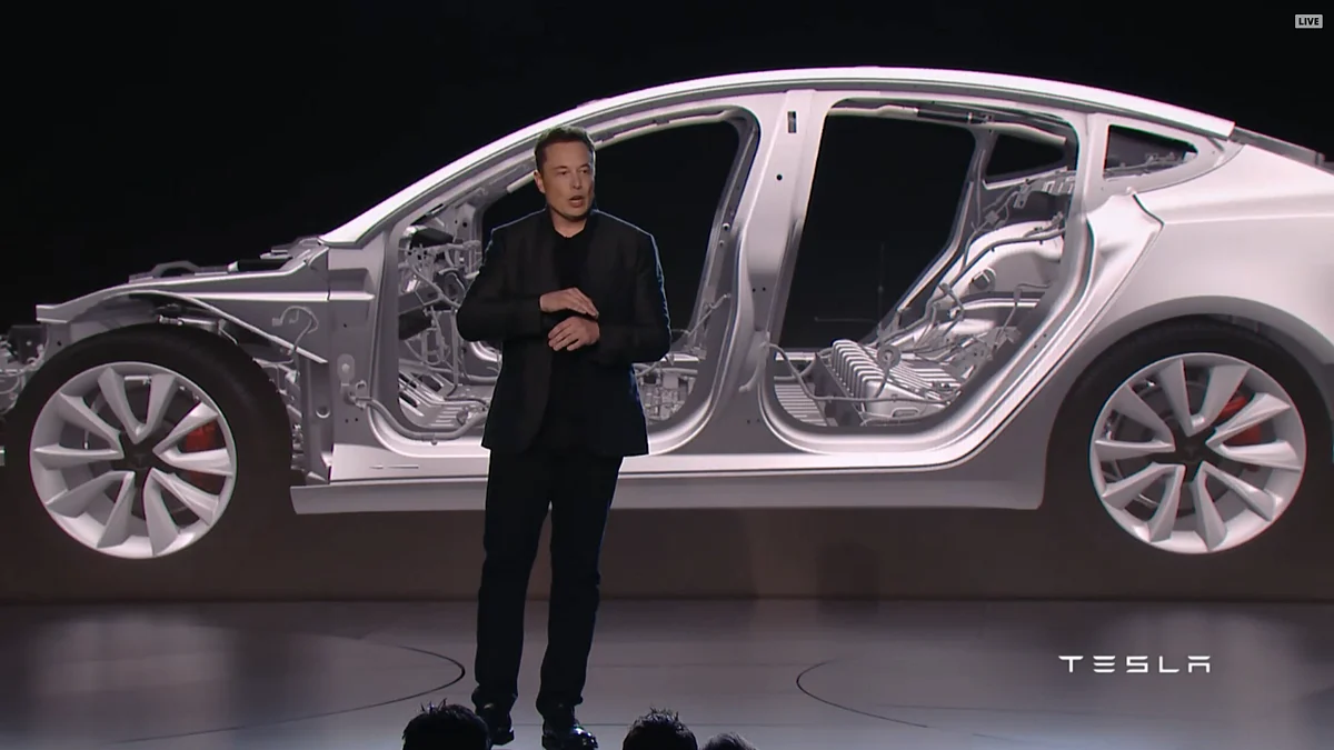 Musk at the Model 3 reveal event.