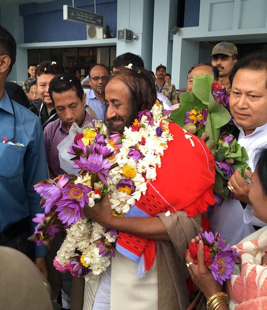 Reception of Sri Sri Ravi Shankar at the Imphal International Airport in Imphal on 17 April 2016. (Photo Courtesy: Suresh Babu)