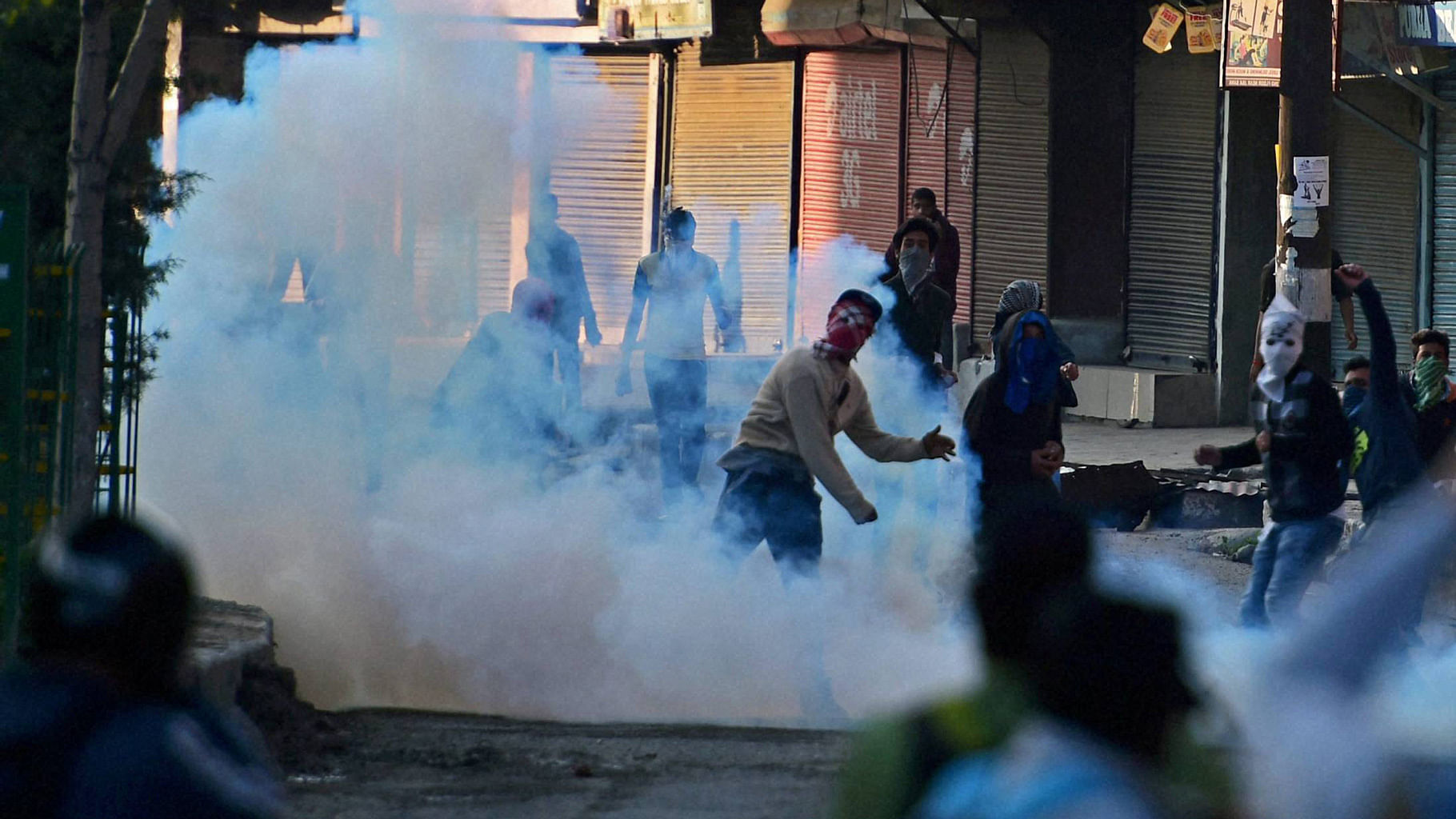 People protest at Handwara. (Photo: PTI)