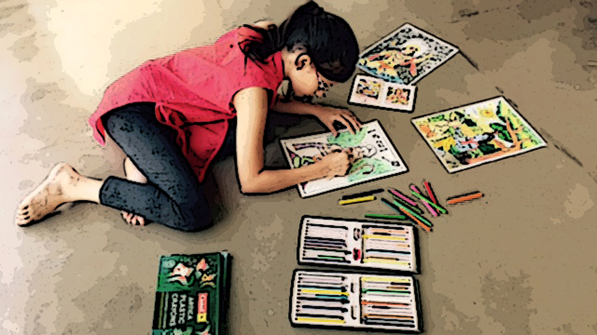 Angana Shah, 11, busy at painting pictures to depict the scriptures. (Photo Courtesy: Priya Adhyaru Majithia)