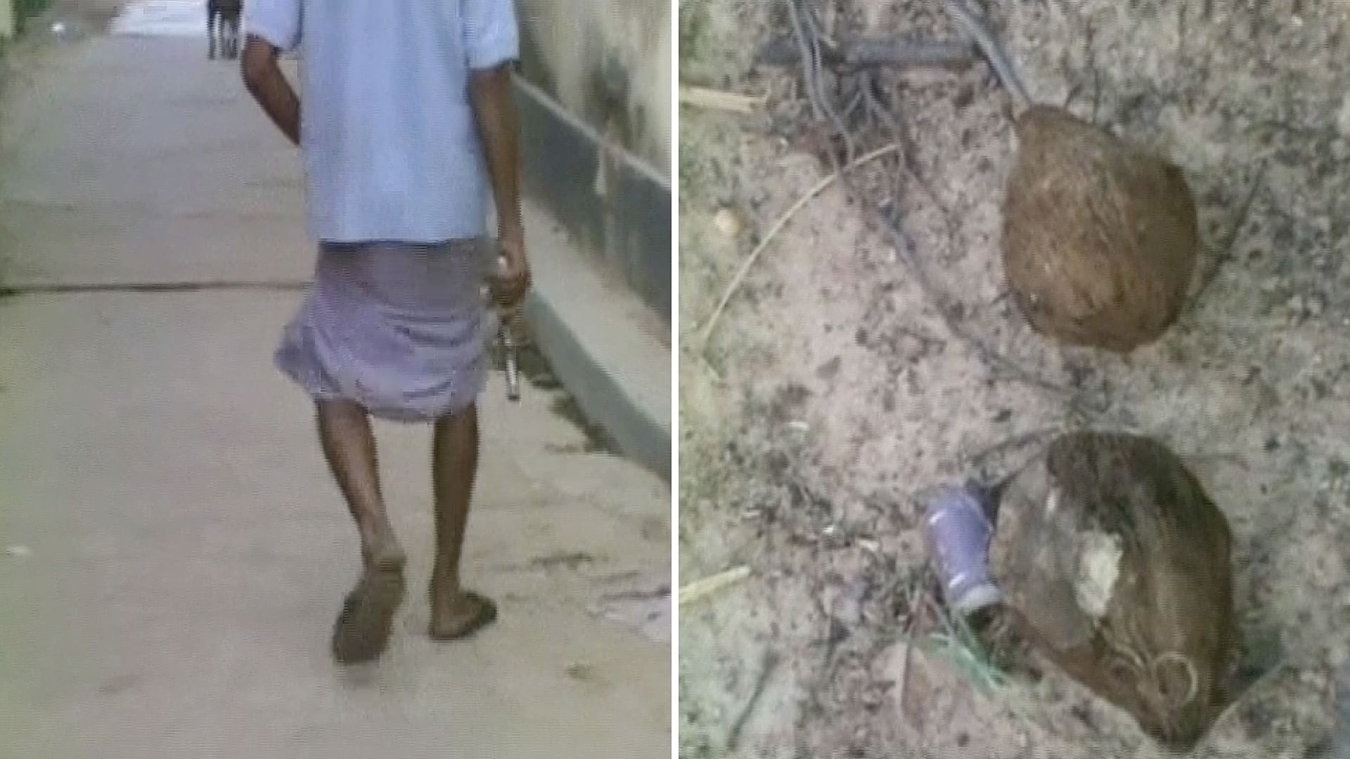 (Left-Right) Unidentified man with a pistol and bombs founds in a polling booth in West Bengal. (Photo: ANI)