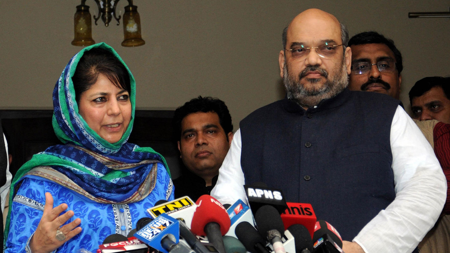 File photo of PDP leader Mehbooba Mufti and BJP Chief Amit Shah.