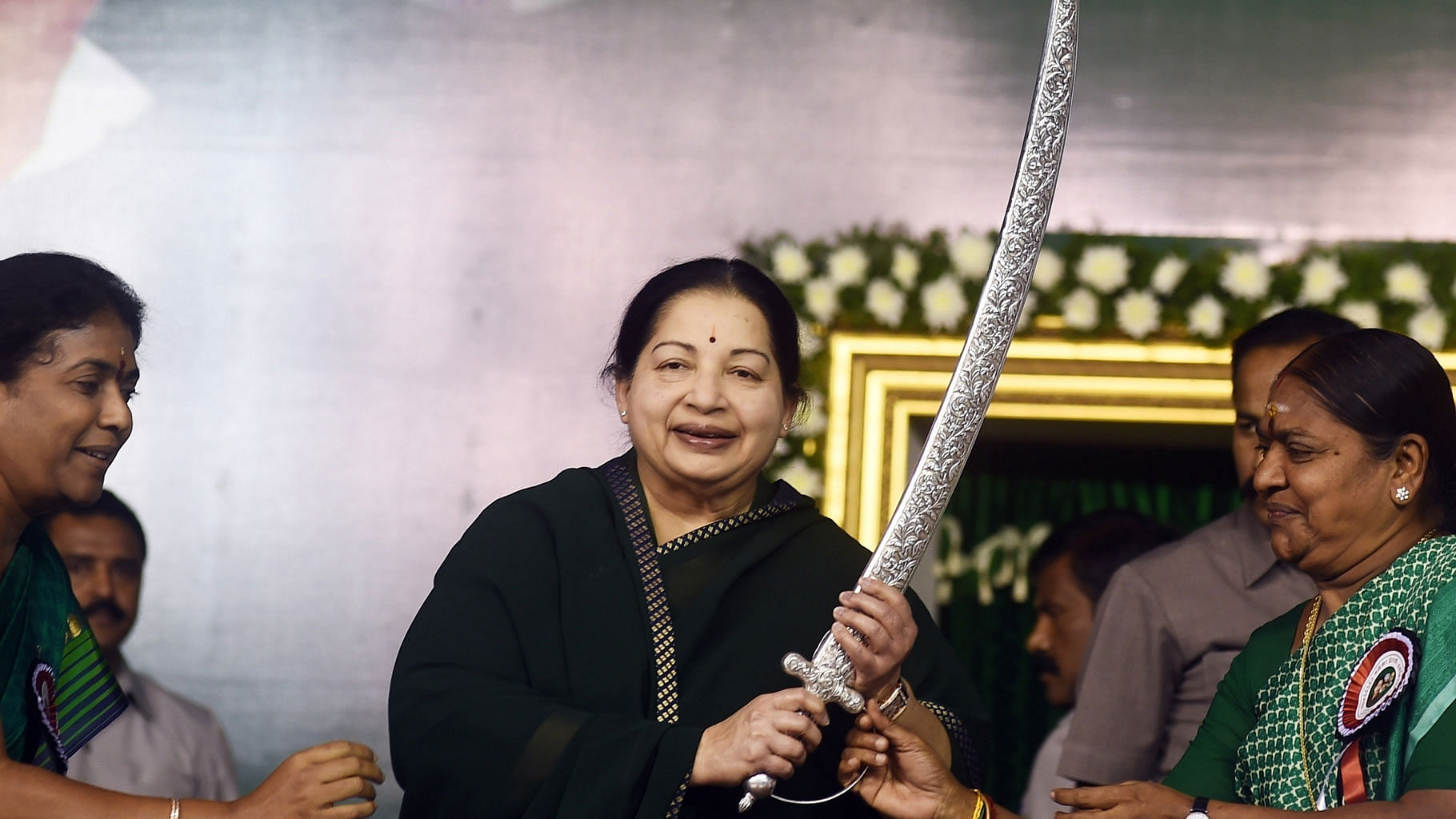  Tamil Nadu Chief Minister and AIADMK chief J Jayalalithaa during a party meeting in Chennai. (Photo courtesy: IANS)