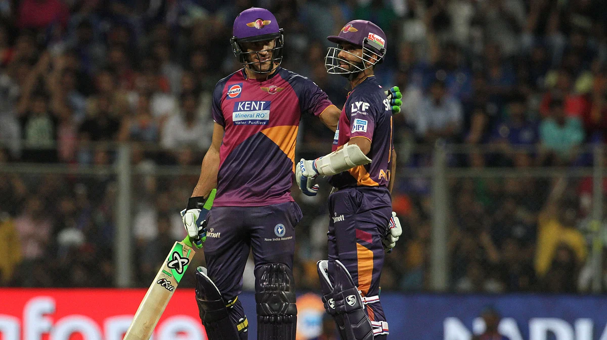 Faf du Plessis and Rahane added 78 for the first wicket. du Plessis was bowled for 33(34) by Harbhajan Singh. (Photo: BCCI)