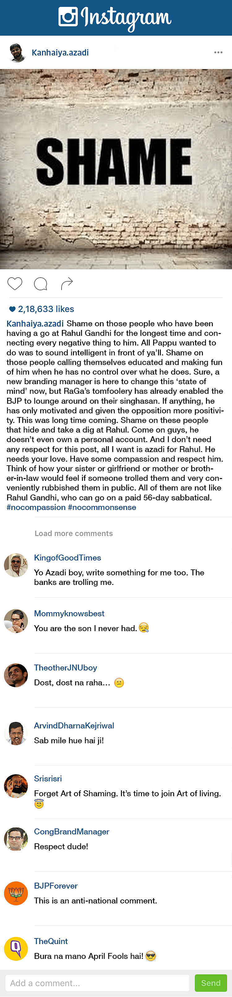 QSatire: Kanhaiya Kumar Shames Rahul Gandhi’s Trolls