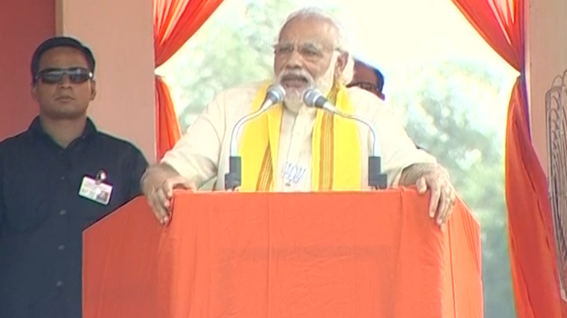 PM Narendra Modi addresses a rally in Madarihat, Alipurduar district to campaign for BJP in West Bengal Assembly elections. (Photo: ANI Screengrab)