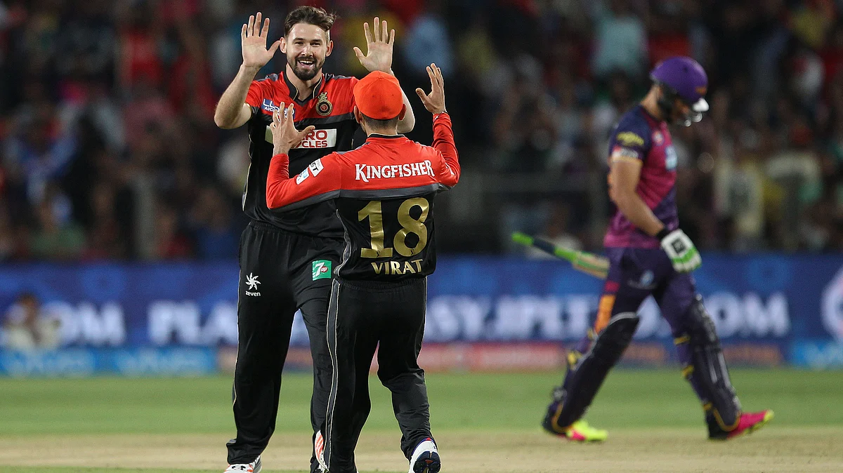Kane Richardson celebrates the wicket of Faf du Plessis. (Photo: BCCI)