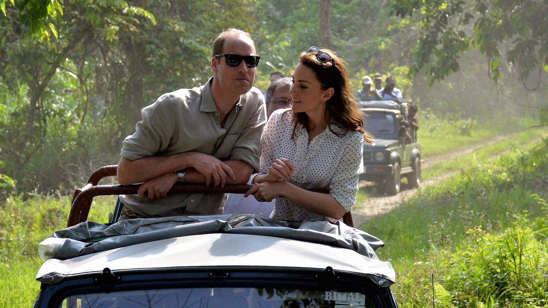 The Duke and Duchess on their drive through the incredible Kaziranga National park this morning (Photo Courtesy: PTI)