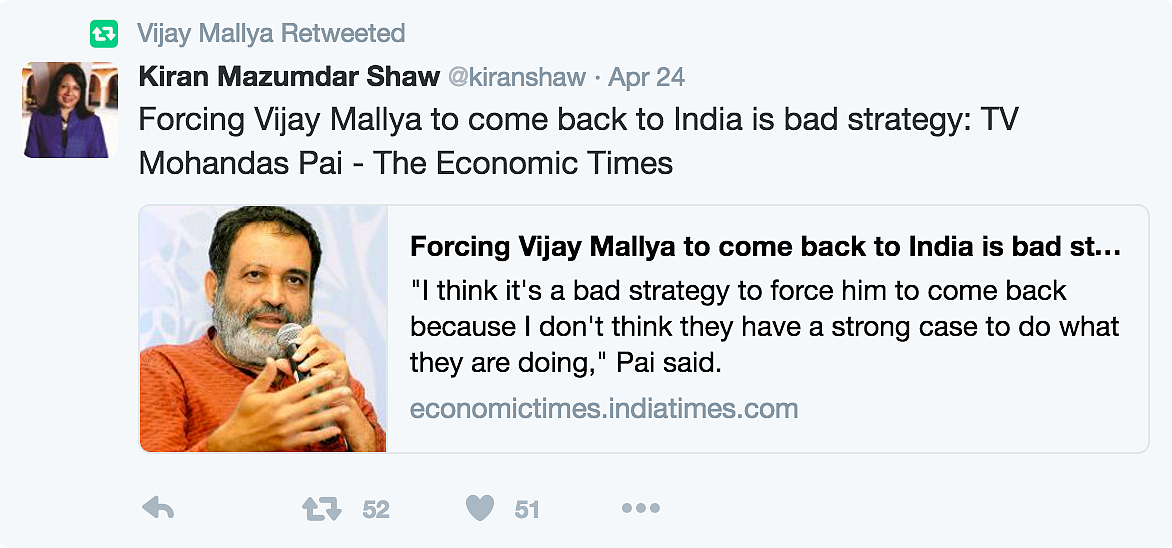 There Seems to Be No Trouble in Vijay Mallya’s Twitter-Paradise