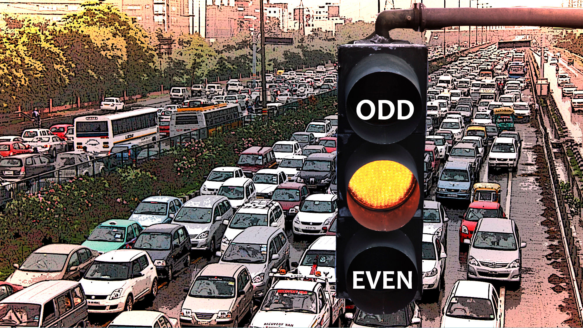 The odd-even experiment is supposed to reduce pollution levels in one of the most polluted cities in the world. (Photo: Atered by <b>The Quint</b>)