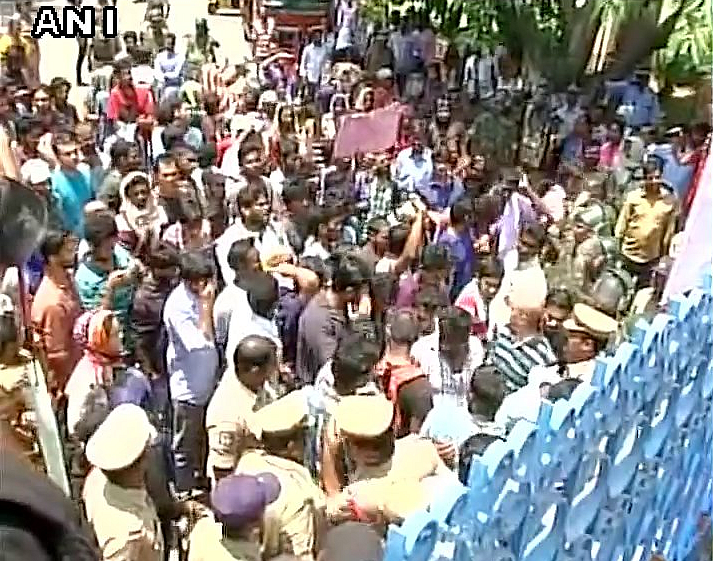 Student organisations protest against HCU VC Appa Rao, demand his resignation. (Photo: ANI)