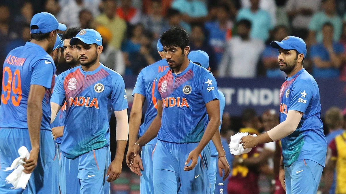 The Indian team is dejected after losing the World T20 semi-final to West Indies. (Photo: AP)