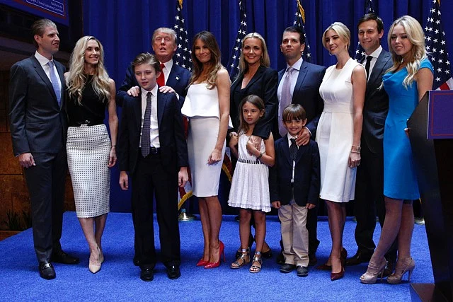The Trump family from L; Eric Trump and his wife Lara, Donald Trump, son Barron, Melania Trump, Vanessa Haydon and her husband Donald Trump Jr, children Kia Trump and Donald Trump III, Ivanka Trump and her husband Jared Kushner and Tiffany Trump. (Photo: Reuters)