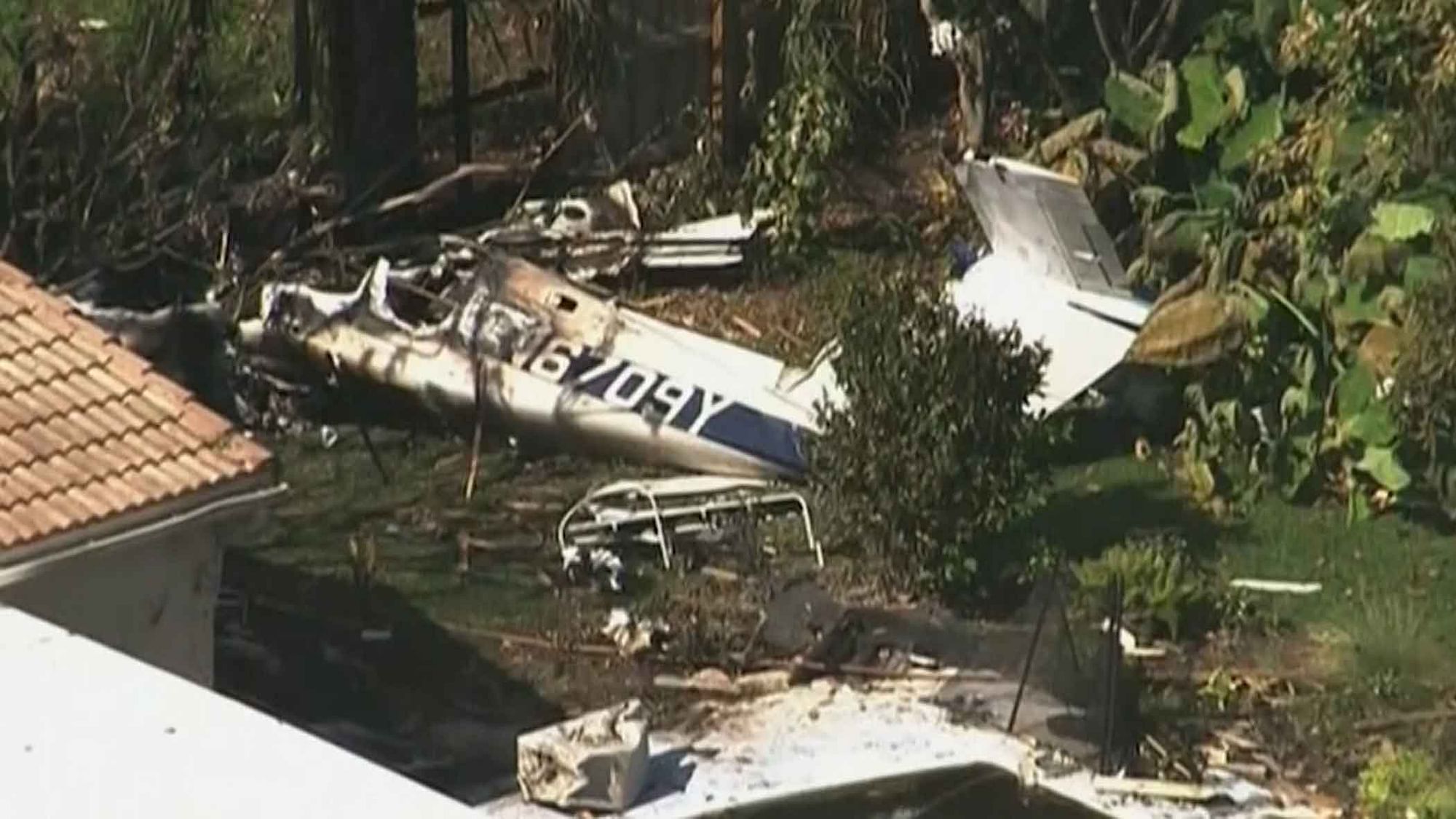 The Hawker Beechrafter 76 aircraft at the crash site in florida. (AP screengrab)