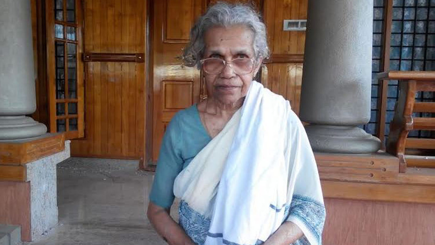 Eighty-year-old Pankajakshi Amma has been fighting against the fireworks for years now. (Photo: <i>The News Minute</i>)