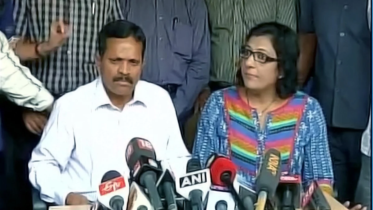 IVRCL legal team speaks at a press conference in Hyderabad. (Photo Courtesy: ANI)