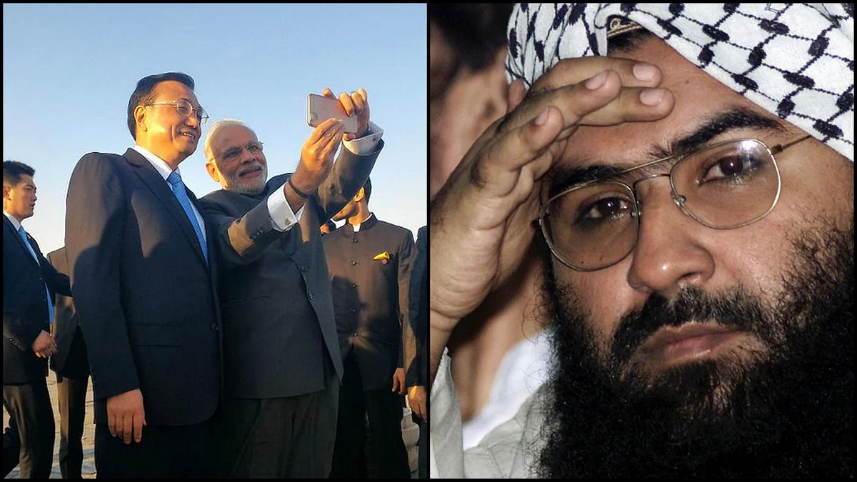 PM Modi and Chinese Premiere Xi in Chian last year (left), Masood Azhar. (Photo PIB/Reuters)