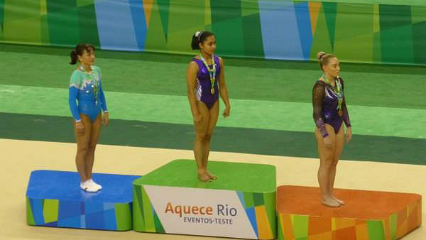 Dipa Karmakar on the podium after bagging the Gold medal in the vault event (Photo: <a href="https://www.facebook.com/fig.gym">Facebook</a>)