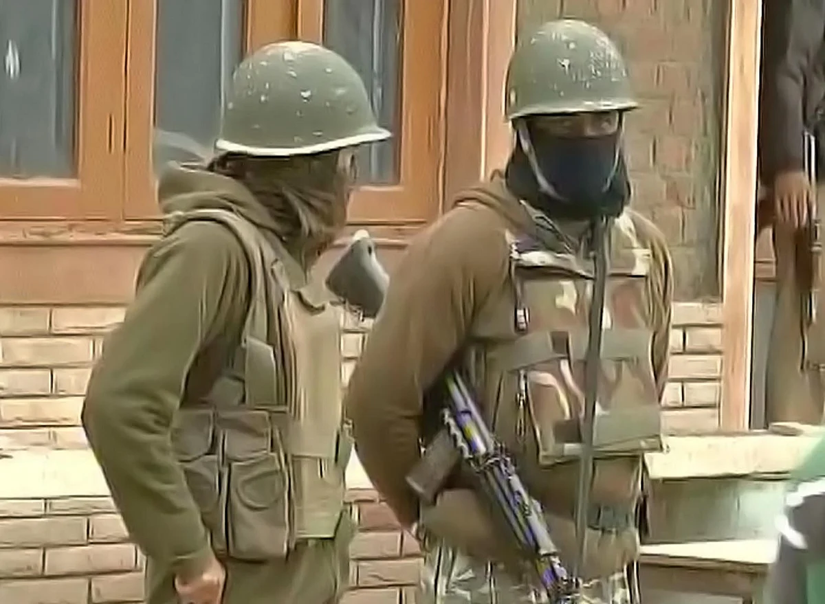 CRPF personnel outside NIT Srinagar. (Photo Courtesy: ANI)