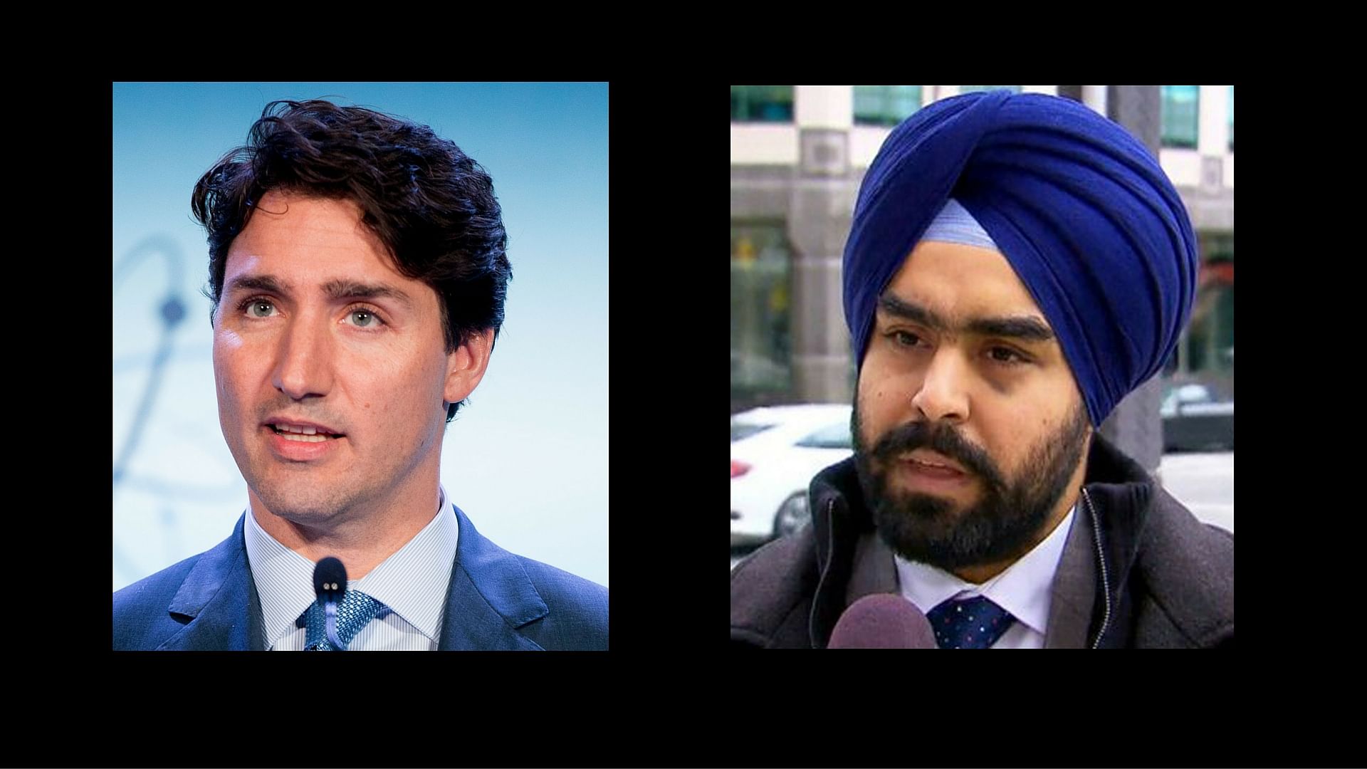 The victim of hate crime Supninder Singh (left) and PM Justin Trudeau. (Photo Courtesy: <a href="https://twitter.com/SikhProf">Twitter</a>/AP)