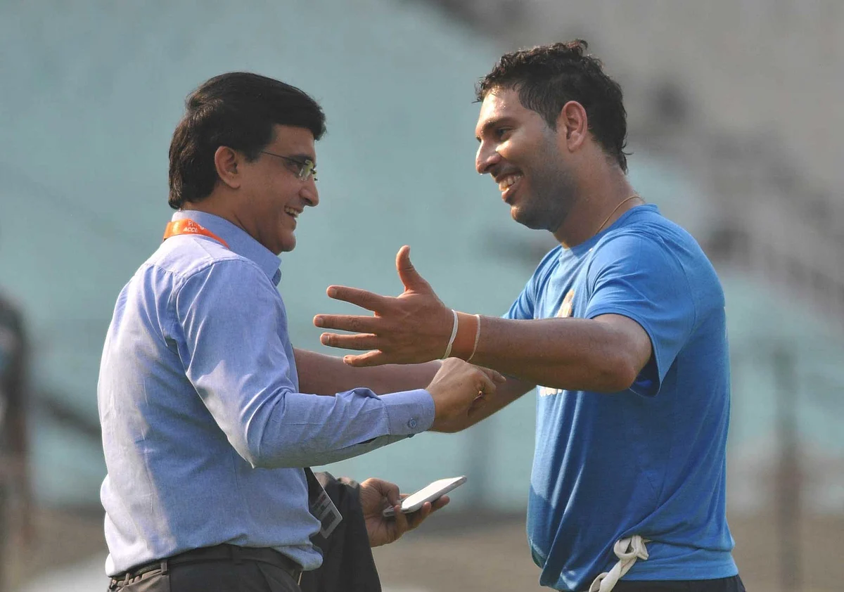 Sourav Ganguly(President CAB) with Yuvraj Singh. (Photo: PTI)