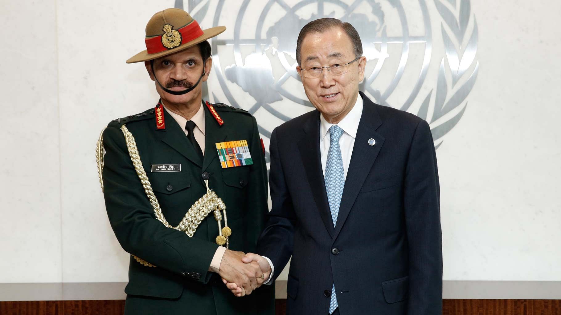 United Nations Secretary General Ban Ki-moon met General Dalbir Singh, the Indian Chief of Army Staff, Monday, April 4, 2016, at the UN headquarters in New York. &nbsp;