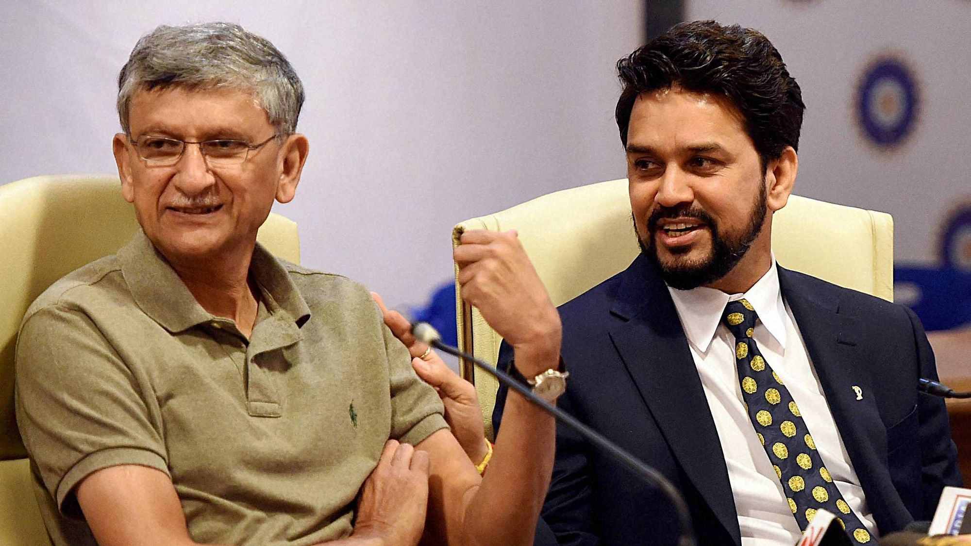 BCCI president Anurag Thakur along with BCCI secretary Ajay Shirke during a press conference. (Photo: PTI)
